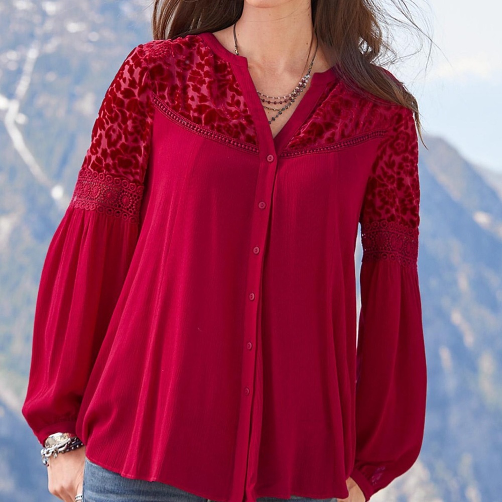 Sundance Whimsical Spirit Blouse Red Size Small